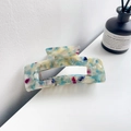 Minimalist ivory hollow rectangular hair claw with blue and pink marble pattern - Light Cyan