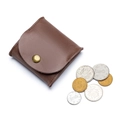 Minimalist brown cowhide leather coin purse with snap closure and fine stitching - Coffee
