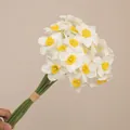 Artificial white narcissus bouquet with yellow core, tied stem, total length 41cm - White