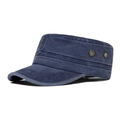 Men's washed cotton cadet military cap in navy blue with side metal eyelets - Adjustable / Navy Blue