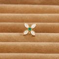 Golden flower cartilage earring with green emerald center and white marquise zircon petals - Gold Four-Petal Small Flower Style