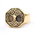 Anello con sigillo dorato Albero della Vita con nodi celtici e design ottagonale - US 7 / Stile Ottagonale Bicolore Albero Della Vita (12302) / Oro e Argento