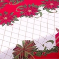 Christmas tablecloth featuring festive poinsettia flowers and golden ribbons on white fabric - Style K