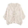 White boho crochet cardigan with batwing sleeves and floral lace knitting patterns - XS / Milky White