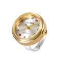 Reloj de anillo dorado creativo con índices de diamantes de colores y cuarzo - Diamante de Color Redondo / Dorado