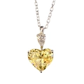 Minimalist silver necklace featuring a heart-shaped yellow gemstone and teardrop stone - Yellow Rhinestone Style (With Chain)
