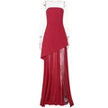 Detalle de vestido rojo sin hombros con falda asimétrica de tul de malla transparente en capas - S / Rojo