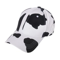 Close-up of fabric texture and black and white cow print pattern on baseball cap - Curved Brim (Adjustable) / Cow Print-White