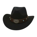 Chapeau de cowboy western noir en feutre de laine avec bande en cuir turquoise - Taille unique / Noir (Étoile de Bronze)