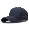 Dark blue quick-dry baseball cap with breathable laser-cut holes and curved brim - Adjustable / Navy Blue