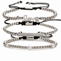 Three-piece silver love knot bracelet set with cubic zirconia and faux pearls - 3-Piece Set