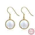 Elegant s925 sterling silver hoop earrings with gold plated round mother of pearl drops - Round Mother of Pearl Drop - Gold
