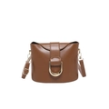 Bolso cubo vintage de cuero marrón con hebilla dorada en D y correa para mujer - Marrón
