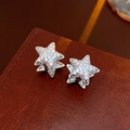 Detail shot of silver star earrings with zircon crystals on a leather surface - Silver (Silver Pin) / Silver