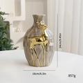 Gray textured ceramic Christmas vase with gold reindeer decor, 9.45 inches tall - Gray Reindeer Large