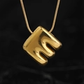 Polished gold bubble letter E pendant on a thin snake chain stainless steel necklace - Gold (E) (Large)