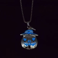 Luminous pumpkin pendant with wizard hat showing blue glow effect on stainless steel chain - Blue