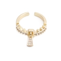 Golden zipper shape open ring with white zircon stones on a clean white background - Adjustable Open / Gold (1CR0254CX)