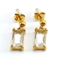 Pendientes de acero inoxidable de 18K oro con grandes circonitas claras rectangulares - Circonita Blanca