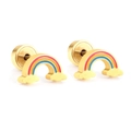 Cute gold stainless steel rainbow stud earrings with clouds and safety screw backs - Rainbow (Gold)