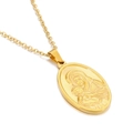 Oval gold plated stainless steel necklace featuring Madonna and Child pendant - Gold Color (KN226376-Z)