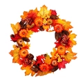 Artificial Thanksgiving wreath with maple leaves, pumpkins and pinecones on white background - Pumpkin Maple Leaf Wreath-40cm(No Light)