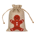 Christmas burlap drawstring gift bag featuring a red gingerbread man print - Red Gingerbread C-06 / 10*15cm
