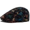 Vintage black flat cap featuring colorful butterfly jacquard and metal buckle side detail - Adjustable / Black