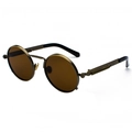 Lunettes de soleil steampunk rondes avec monture bronze et branches à ressort - Bronze Brossé Verre Brun
