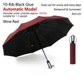 Wine red automatic 10-rib umbrella with UV protection and 105cm wide canopy - Large 10-Rib Automatic Black Glue / Wine Red-Black Glue