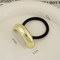 Elastic hair tie featuring a polished gold oval metal piece and black cord - Gold Single Tube Arch