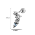 Clou de cartilage en acier avec pierre goutte bleue et zircons blancs étincelants - Gemme Poire Bleue - Couleur Argent (10#)