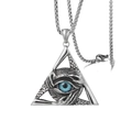 Vintage Silber Dreieck Böser Blick Anhänger Halskette mit blauem Auge und Hip-Hop-Kette - X629 Mit Kugelkette