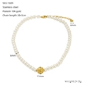 Detailed view of 18k gold plated pearl necklace with dimensions and weight labels - European Pearl Lucky Bead Style (ZN1689G)