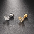 Pair of heart-shaped zircon earrings in silver and gold tones with screw backings - Pave Heart(S-CC003-16)