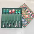 6-piece Christmas cutlery set with Santa and Xmas tree figures in a green gift box - Silver - Figure A Spoon & Fork 6pcs Xmas Green Box