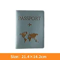 Lake blue PU leather passport holder with world map design and 21.4x14.2cm dimensions - Passport Cover / Lake Blue