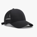 Classic black trucker hat with breathable mesh back and adjustable strap for unisex fit - Black
