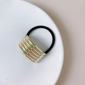 Minimalist punk style black elastic hair tie with textured golden metallic cuff detail - FA2634 Gold Five-Layer Arc