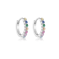 Elegante S925 Silber Creolen mit handbesetzten bunten Regenbogen Zirkonia Steinen - Platiniert Regenbogen Zirkonia
