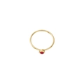 Close-up of minimalist gold ring featuring a bezel-set red birthstone on a slim band - US Size 7 / Gold-Ruby Red (Jul)