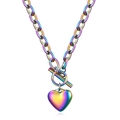 Collana con ciondolo a cuore arcobaleno in acciaio inossidabile e chiusura a T - Collana Multicolore