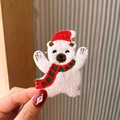 Plush white teddy bear brooch with red Christmas hat and green striped scarf - 9# Plush Teddy Bear - Scarf Bear Style