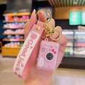 Pink cartoon camera keychain with Good Luck strap and bell for bag decoration - Glowing Camera-Pink Rabbit