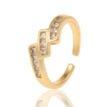 Gold open adjustable ring featuring a three-tier design with nine square zircon stones - Three-layer Tiered Square Zircon
