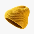 Versatile knitted ginger yellow beanie hat with textured ribbing for winter warmth - One Size / Ginger Yellow