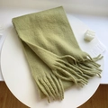 Thick matcha green brushed scarf with long fringe details for winter warmth - 230*35cm / 03# Matcha Green