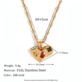 Collier en acier inoxydable 316L plaqué or 18K avec pendentif coeur en pierre précieuse - Style Cœur Martelée avec Gemme Géométrique (E7576-N3169) / Or - Zirconia Multicolore