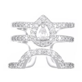 Elegant silver layered knuckle ring with a central teardrop stone and sparkling zircons - Water Drop Style (4025) / White Gold