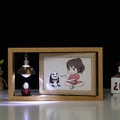 Modern 6-inch rotating wooden picture frame with No-Face man miniature and warm night light - Double Sided Horizontal - No Face Man